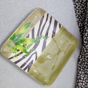 Olive Green Botanical Square Serveware Plate - Unbranded